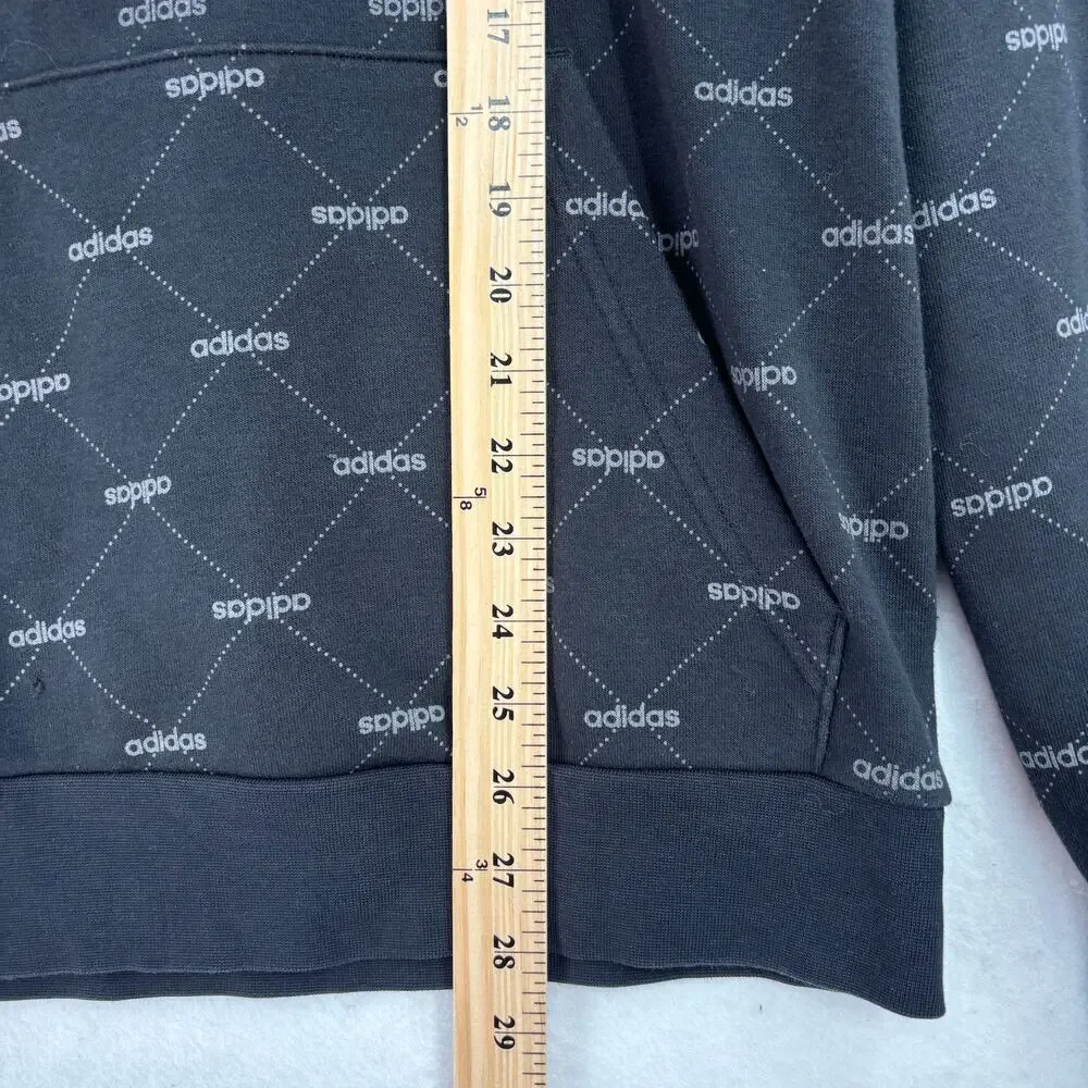 Adidas Hooded Sweatshirt‎ Men's M Black White Allover Spellout Print Hoodie